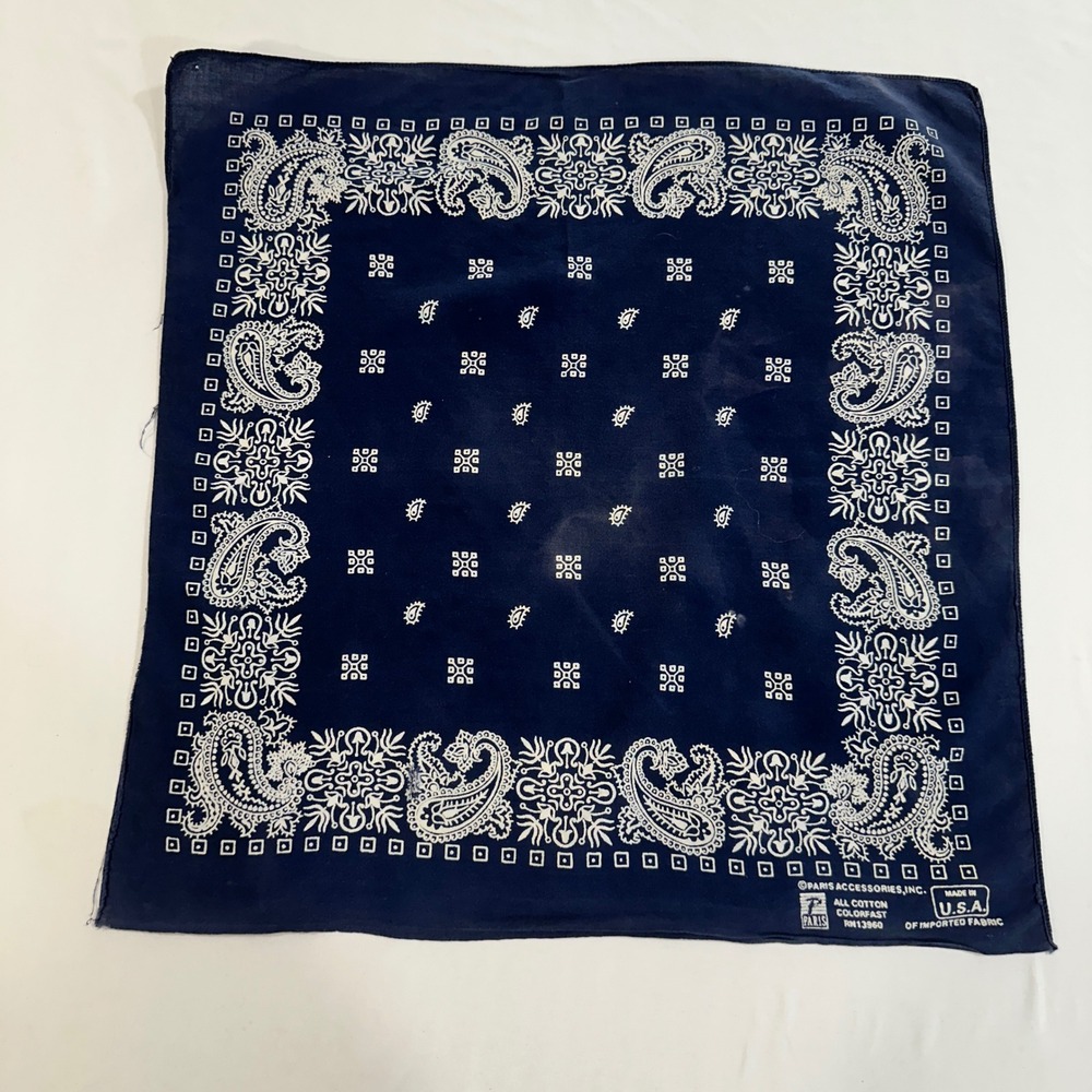 Paris Accessories Bandana Navy Blue Paisley Cotton Made in USA Vintage Scarf
